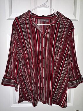 Apt. 9 Red Black White Striped Button-Down Blouse
